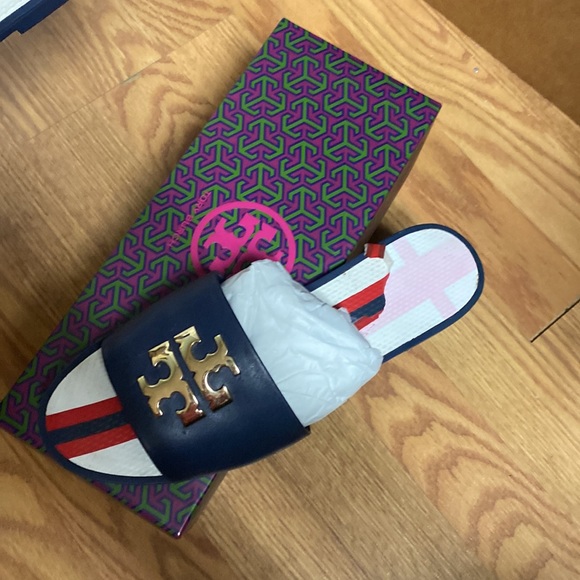 Tory burch eleanor slide sandals gold logo - Picture 5 of 5